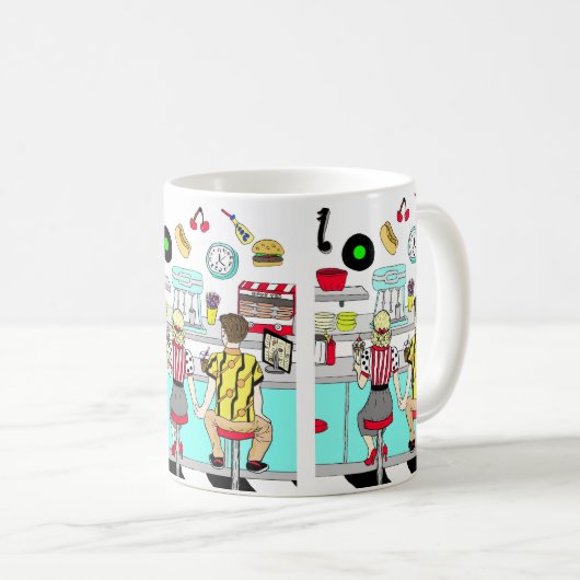 Retro Diner Couple Holding Hand 1950er Jahre Era Kaffeetasse (VorderseiteRechts)