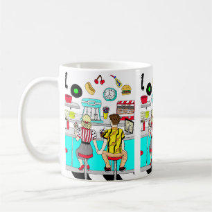 Retro Diner Couple Holding Hand 1950er Jahre Era Kaffeetasse