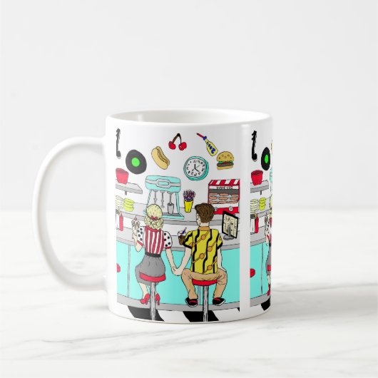 Retro Diner Couple Holding Hand 1950er Jahre Era Kaffeetasse (Links)