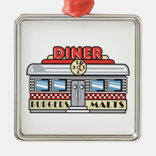 Retro-Diner-Design Silbernes Ornament (Vorne)