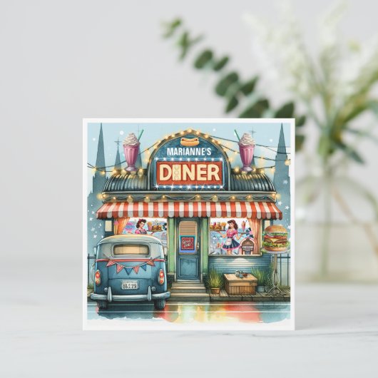 RETRO DINER FIFTIES EINLADUNG (Stehend Vorderseite)