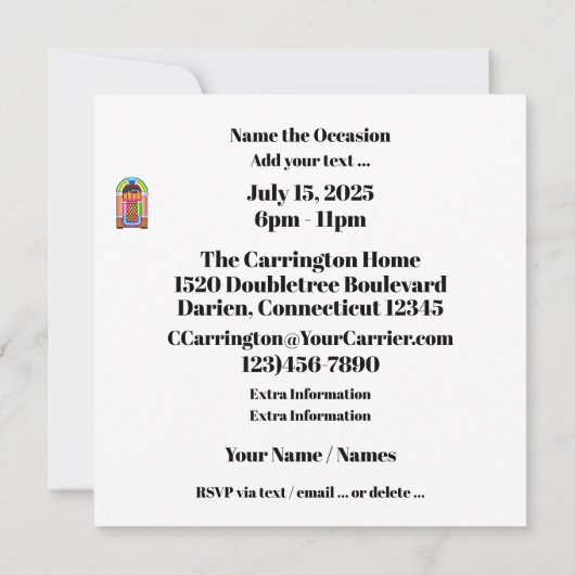 RETRO DINER FIFTIES EINLADUNG (Rückseite)