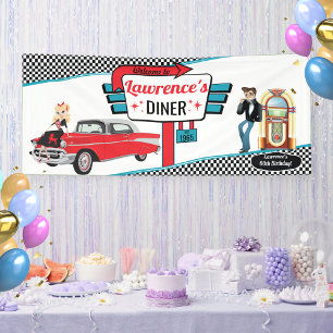Retro-Diner-Geburtstagsfeier im Stil der 1950er Ja Banner