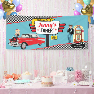 Retro-Diner-Geburtstagsfeier im Stil der 50er Jahr Banner