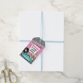 Retro-Diner-Geburtstagsfeier in Rosa-Teal 1950er J Geschenkanhänger (Mit Garn)