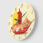 Retro Diner hungriges Kätzchen Große Wanduhr (Winkel)