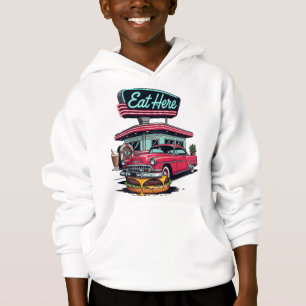 Retro-Diner Iss Hier Classic Car Burger T-Shirt Hoodie