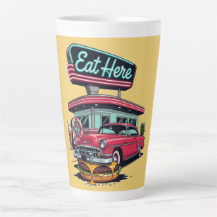 Retro-Diner Iss Hier Classic Car Burger T-Shirt Milchtasse