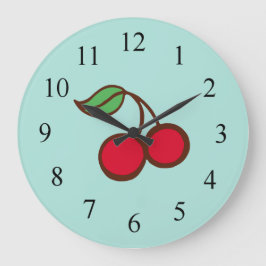 Retro Diner Kitchen Turquoise Cherry Wall Clock Große Wanduhr