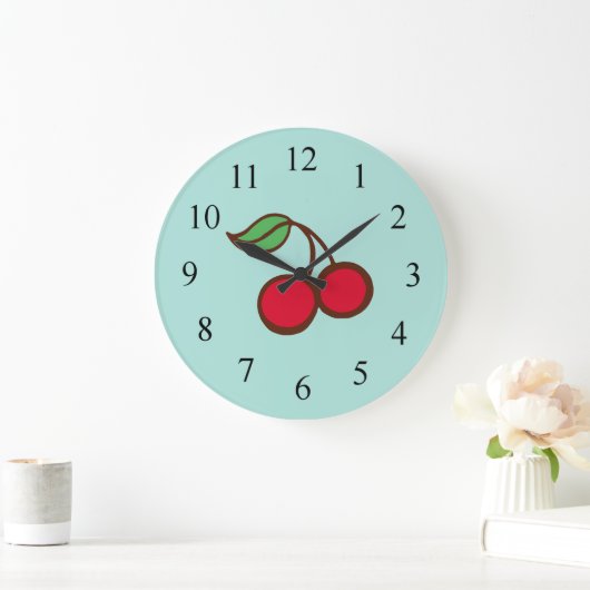 Retro Diner Kitchen Turquoise Cherry Wall Clock Große Wanduhr (Zuhause)