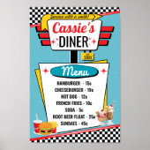 Retro Diner Menu der 50er Jahre Aquamarin, rot, ge Poster (Vorne)
