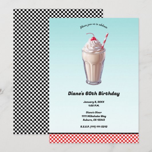 Retro Diner Milkshake Ice Creme Geburtstagsparty Einladung (Vorne/Hinten)