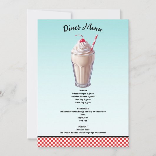 Retro Diner Milkshake Ice Party Menu Einladung (Vorderseite)