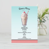 Retro Diner Milkshake Ice Party Menu Einladung (Stehend Vorderseite)