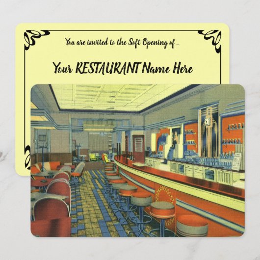 Retro Diner oder Restaurant Soft Opening Einladung (Vorne/Hinten)