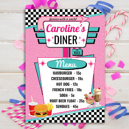 Retro Diner Pink & Aquamarin Menu Card der 50er Ja Einladung