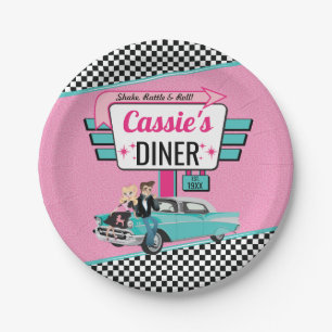 Retro Diner Pink & Aquamarine Geburtstagsparty der Pappteller
