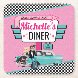 Retro Diner Pink & Aquamarine Geburtstagsparty der Rechteckiger Pappuntersetzer