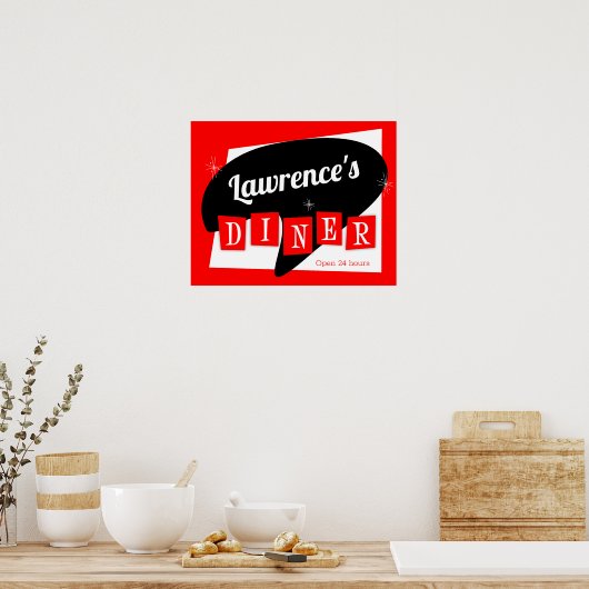 Retro Diner Red und Black Sternexplosion Custom Kü Poster (Küche)