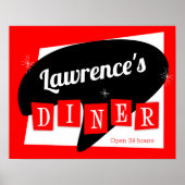 Retro Diner Red und Black Sternexplosion Custom Kü Poster (Vorne)