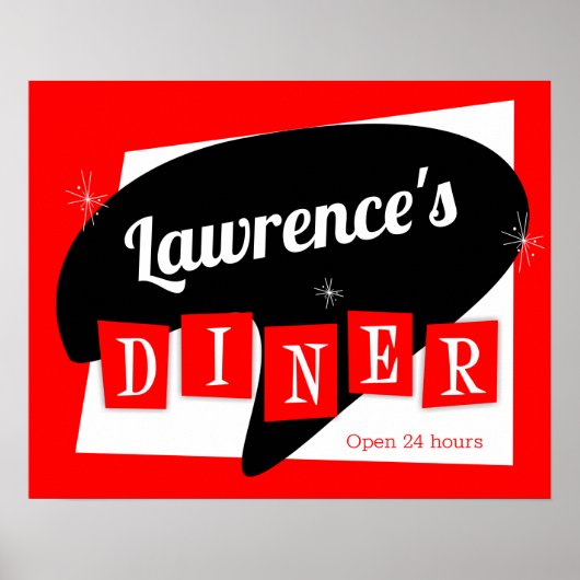 Retro Diner Red und Black Sternexplosion Custom Kü Poster (Vorne)