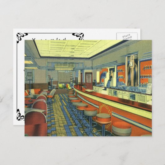 Retro Diner, Restaurant oder Bar Opening Einladung Postkarte (Vorne/Hinten)