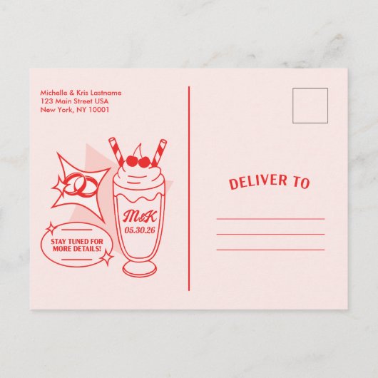 Retro Diner Save The Date Post Card Postkarte (Rückseite)