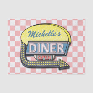 Retro Diner Sign 50er Pink Personalisiert geprüft Seidenpapier