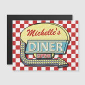 Retro Diner Sign 50er Red Checked Personalisiert Magnetkarte (Vorne/Hinten)