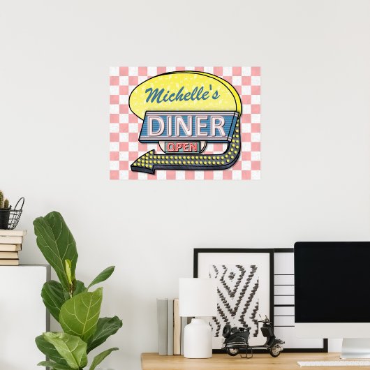 Retro Diner Sign mit Links Pfeil Personalisiert Poster (Heimbüro)