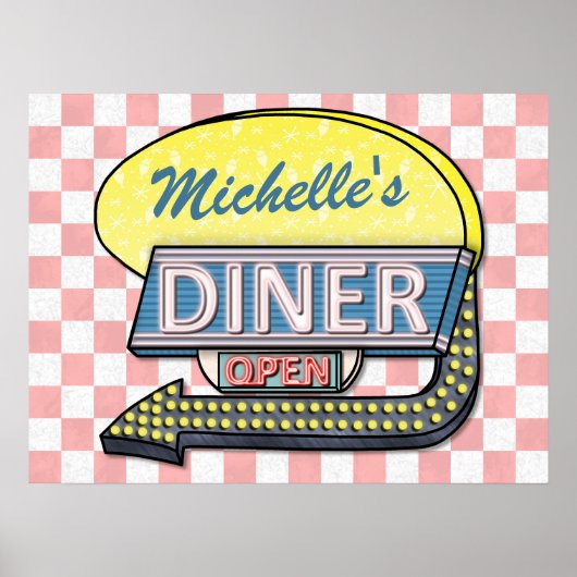 Retro Diner Sign mit Links Pfeil Personalisiert Poster (Vorne)