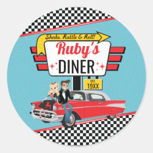 Retro-Diner Teal & Rot Sock Hop aus den 1950ern Runder Aufkleber
