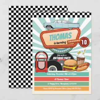 Retro Diner Vintager Hamburger Milchshake Einladung