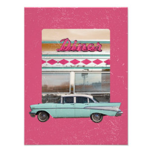 Retro Diner Wall Art der 50er Jahre   Pink Neon Sc Fotodruck