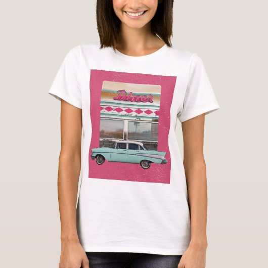 Retro Diner Wall Art der 50er Jahre | Pink Neon Sc T-Shirt (Vorderseite)