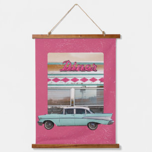 Retro Diner Wall Art der 50er Jahre   Pink Neon Sc Wandteppich Mit Holzrahmen