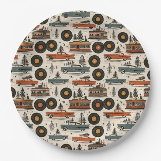 Retro-Diner-Weihnachtsbuffet-Stil Pappteller (Vorderseite)