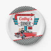 Retro Diner White, Aquamarine, Red Birthday Party  Pappteller (Vorderseite)