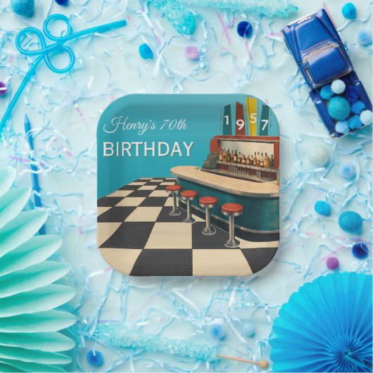 Retro-Diner zum 70. Geburtstag 1957 Pappteller (Party)