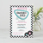 Retro Diner zum Geburtstag - Einladung - Sockerhut (Stehend Vorderseite)