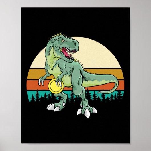 Retro Dino Dinosaur Golfer Geschenk T Rex Disc Gol Poster (Vorne)