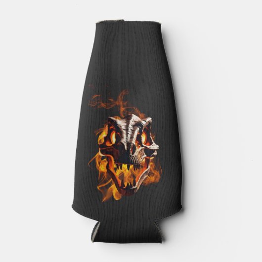 Retro Dinosaur Toter Brennschädel in Feuer Flaschenkühler (Vorderseite)