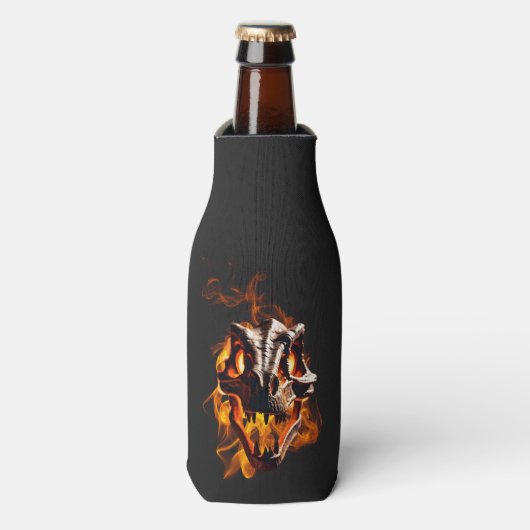 Retro Dinosaur Toter Brennschädel in Feuer Flaschenkühler (Flaschenvorderseite)