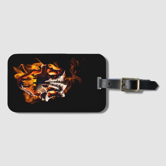 Retro Dinosaur Toter Brennschädel in Feuer Gepäckanhänger (Vorderseite (Horizontal))