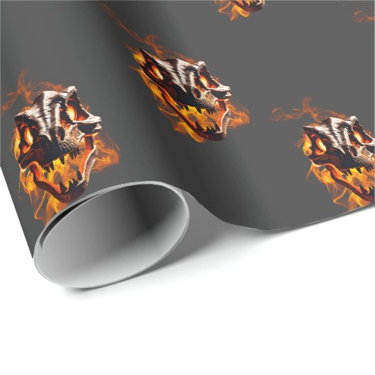 Retro Dinosaur Toter Brennschädel in Feuer Geschenkpapier (Rolleneckpunkt)