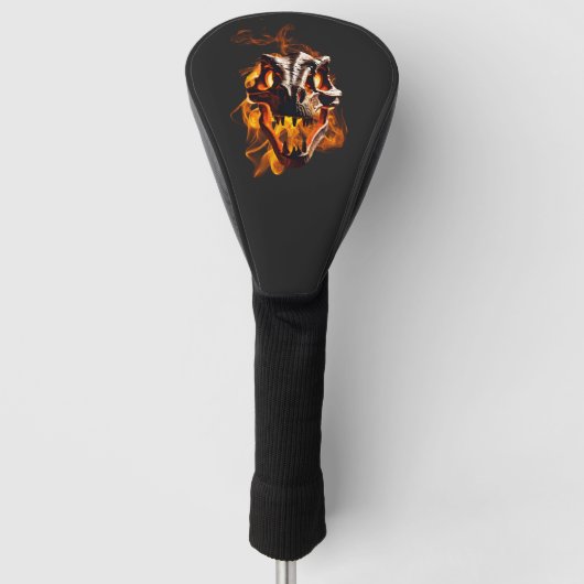 Retro Dinosaur Toter Brennschädel in Feuer Golf Headcover (Vorderseite)