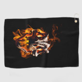 Retro Dinosaur Toter Brennschädel in Feuer Golfhandtuch (Horizontal)