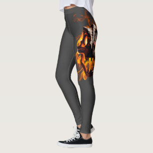 Retro Dinosaur Toter Brennschädel in Feuer Leggings