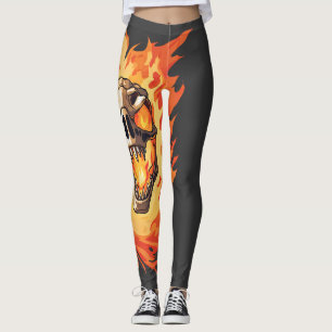 Retro Dinosaur Toter Brennschädel in Feuer Leggings