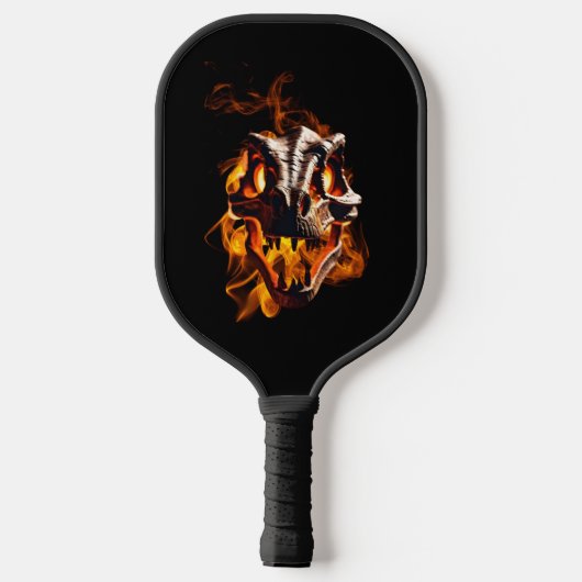 Retro Dinosaur Toter Brennschädel in Feuer Pickleball Schläger (Rückseite)